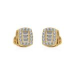 14K Yellow Gold Round Baguette Diamond Stud Earrings 1/5 Cttw