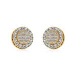 14K Yellow Gold Round Baguette Diamond Halo Stud Earrings 1/2 Cttw