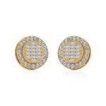 14K Yellow Gold Round Baguette Diamond Halo Stud Earrings 5/8 Cttw