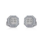 14K White Gold Round Baguette Diamond Stud Earrings 1/4 Cttw