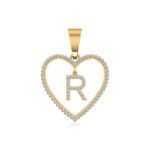 10K Yellow Gold Diamond Initial Heart R Letter Pendant 1/4 CTTW