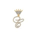 10K Yellow Gold Round Diamond Crown C Letter Initial Pendant 1/4 Cttw