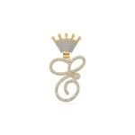 10K Yellow Gold Round Diamond Crown E Letter Initial Pendant 1/5 Cttw