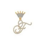 10K Yellow Gold Round Diamond Crown F Letter Initial Pendant 1/4 Cttw