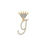 10K Yellow Gold Round Diamond Crown I Letter Initial Pendant 1/6 Cttw