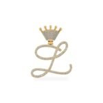 10K Yellow Gold Round Diamond Crown L Letter Initial Pendant 1/4 Cttw