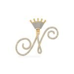 10K Yellow Gold Round Diamond Crown N Letter Initial Pendant 1/4 Cttw