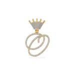 10K Yellow Gold Round Diamond Crown O Letter Initial Pendant 1/5 Cttw
