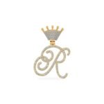 10K Yellow Gold Round Diamond Crown R Letter Initial Pendant 1/4 Cttw