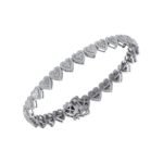 10K White Gold Round Baguette Diamond Heart Designer 7 Inch Bracelet  2-1/6 Cttw