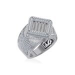 10K White Gold Round Baguette Diamond Designer SZ 10 Mens Ring 4 Cttw
