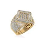 10K Yellow Gold Round Baguette Diamond Designer SZ 10 Mens Ring 4 Cttw