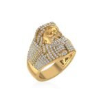 10K Yellow Gold Round Diamond 3D Jesus Religious SZ 10 Mens Ring 1-3/4 Cttw
