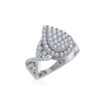 10K White Gold Round Diamond Pear Shape Halo Designer Womens Ring SZ 7 1-3/8 Cttw