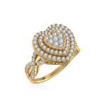 10K Yellow Gold Round Diamond Two Row Heart Shape Womens Ring SZ 7 1 Cttw