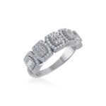 10K White Gold Round Baguette Diamond Designer Womens Band Ring SZ 7 1/2 Cttw