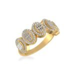10K Yellow Gold Round Baguette Diamond Oval Shape Designer Womens Band Ring SZ 7 1/2 Cttw