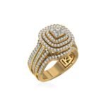 10K Yellow Gold Round Diamond Square Shape Designer Womens Ring SZ 7 1-5/8 Cttw