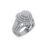 10K White Gold Round Diamond Heart Shape Designer Womens Ring SZ 7 2-3/8 Cttw