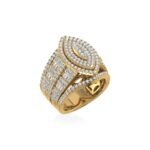 10K Yellow Gold Round Baguette Diamond Marquise Shape Designer Womens Ring SZ 7 2 Cttw
