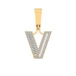 10K Yellow Gold Baguette Diamond Initial V Letter Pendant 1/3 Cttw