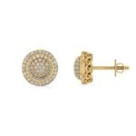 10K Yellow Gold Round Diamond Designer Halo Mens Stud Earring 1/3 Cttw
