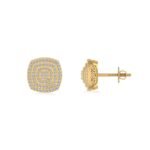 10K Yellow Gold Round Diamond Square Shape Designer Mens Stud Earring 1/3 Cttw