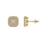 10K Yellow Gold Round Diamond Square Shape Designer Mens Stud Earring 1/4 Cttw
