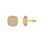 10K Yellow Gold Round Diamond Square Shape Designer Mens Stud Earring 1/5 Cttw