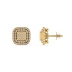 10K Yellow Gold Round Diamond Square Shape Designer Mens Halo Stud Earring 1/3 Cttw