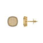 10K Yellow Gold Round Diamond Designer Halo Mens Stud Earring 1/4 Cttw