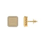 10K Yellow Gold Round Diamond Square Shape Designer Mens Stud Earring 1/3 Cttw