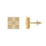 10K Yellow Gold Round Baguette Diamond Square Shape Designer Mens Stud Earring 1/3 Cttw