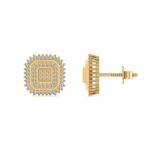 10K Yellow Gold Round Diamond Square Shape Designer Mens Stud Earring 1/5 Cttw