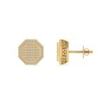 10K Yellow Gold Round Diamond Octagon Shape Designer Mens Stud Earring 1/4 Cttw