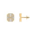 10K Yellow Gold Round Baguette Diamond Designer Mens Stud Earring 1/3 Cttw