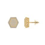 10K Yellow Gold Round Diamond Octagon Shape Designer Mens Stud Earring 1/5 Cttw