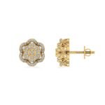10K Yellow Gold Round Diamond Floral Designer Mens Stud Earring 1/5 Cttw