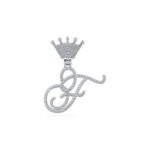 10K White Gold Round Diamond Crown F Letter Initial Pendant 1/4 Cttw
