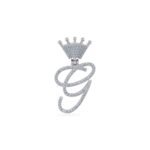 10K White Gold Round Diamond Crown G Letter Initial Pendant 1/5 Cttw