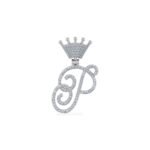 10K White Gold Round Diamond Crown P Letter Initial Pendant 1/4 Cttw