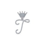 10K White Gold Round Diamond Crown T Letter Initial Pendant 1/5 Cttw