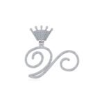 10K White Gold Round Diamond Crown V Letter Initial Pendant 1/4 Cttw
