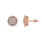 10K Rose Gold Round Diamond Designer Mens Stud Earring 1/4 Cttw