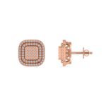 10K Rose Gold Round Diamond Square Shape Designer Mens Halo Stud Earring 1/3 Cttw