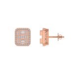 10K Rose Gold Round Baguette Diamond Square Shape Designer Mens Stud Earring 3/8 Cttw