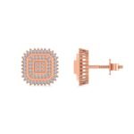 10K Rose Gold Round Diamond Square Shape Designer Mens Stud Earring 1/5 Cttw