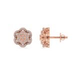 10K Rose Gold Round Diamond Floral Designer Mens Stud Earring 1/5 Cttw