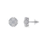 10K White Gold Round Diamond Designer Mens Stud Earring 1/4 Cttw