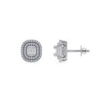 10K White Gold Round Baguette Diamond Square Shape Designer Double Halo Mens Stud Earring 1/4 Cttw